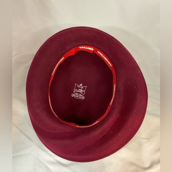 VTG BOLLMAN HAT CO DOESKIN FELT 100% WOOL MAROON RED RIBBON TRIM FLOWERS 1 SIZE - Picture 8 of 9